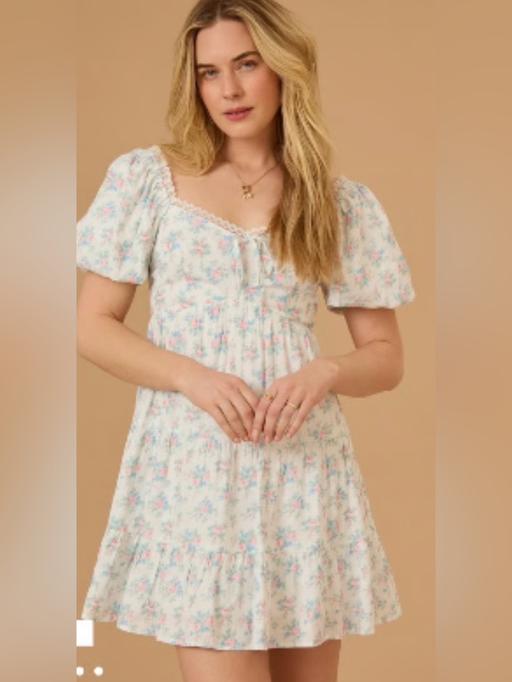 ARULA Floral Puff-Sleeve Midi Dress